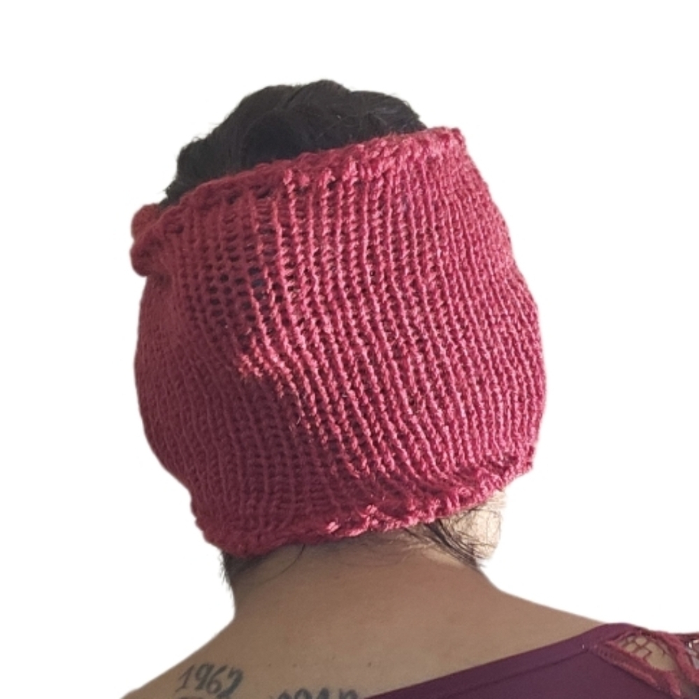 Hand Crafted 3 in 1 hair accessory crochet floral ear warmer Winter headband red - Picture 4 of 17